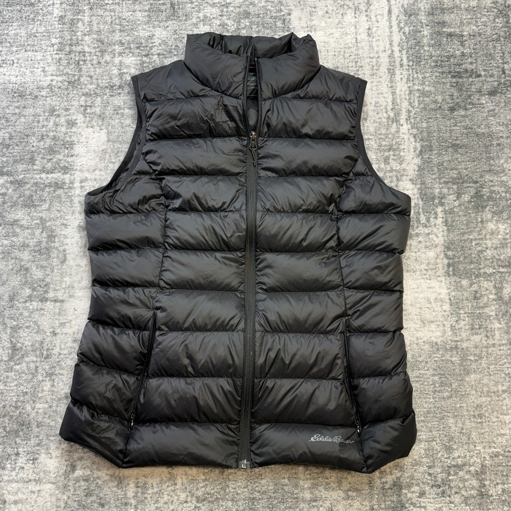 Eddie Bauer Vest Womens Large Black EB650 Down Insulated Puffer Packable Travel